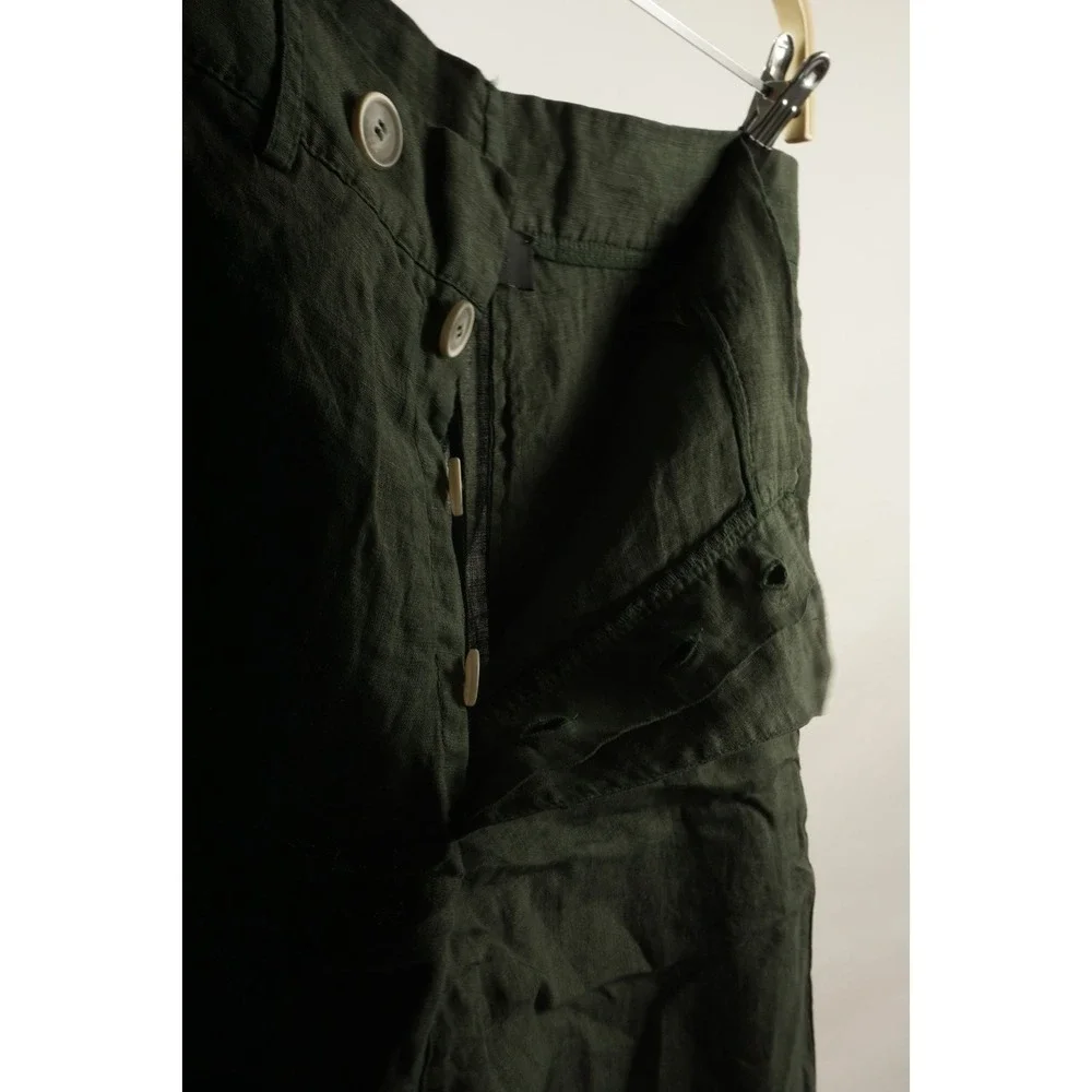 $400 Lucques Italian Boutique Linen Crop Green Button Fly Trouser Men US 32 x 28